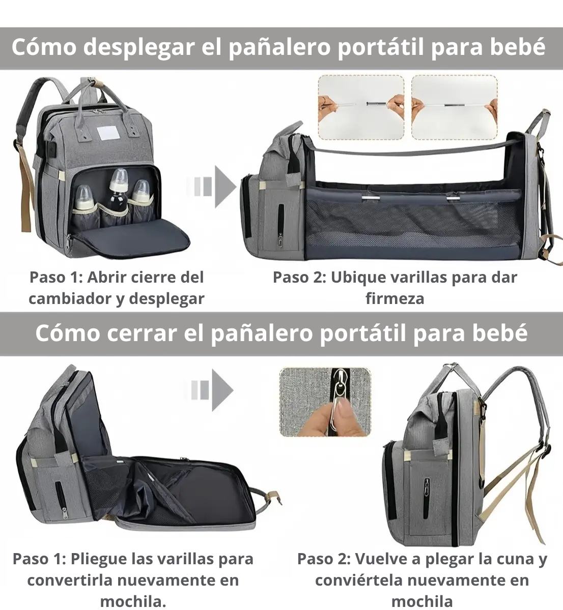 Mochila Pañalera 3 en 1 — Cuna, cambiador y pañalera todo en uno