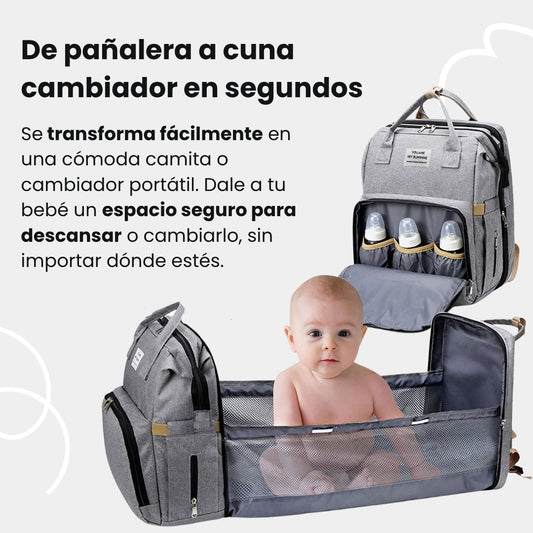 Mochila Pañalera 3 en 1 — Cuna, cambiador y pañalera todo en uno